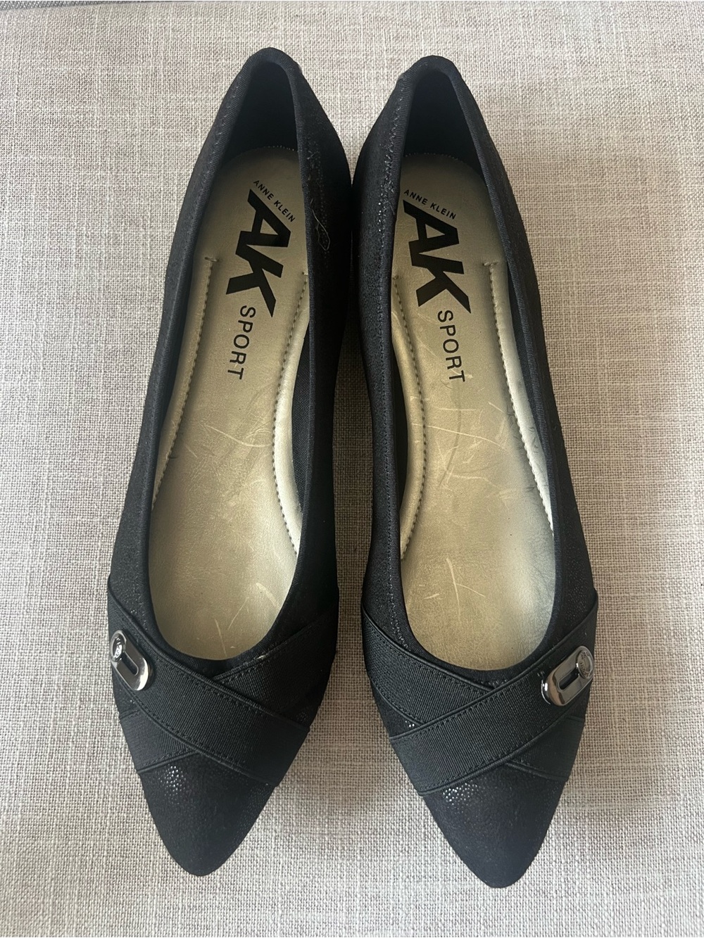 Anne Klein Sport Black ballet Flats, 10.5, pointed toe, office, casual dressy